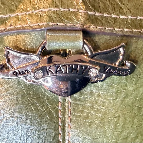 Kathy Van Zeeland Purse Metallic Green Silver Charm Satchel Bag - Picture 3 of 16